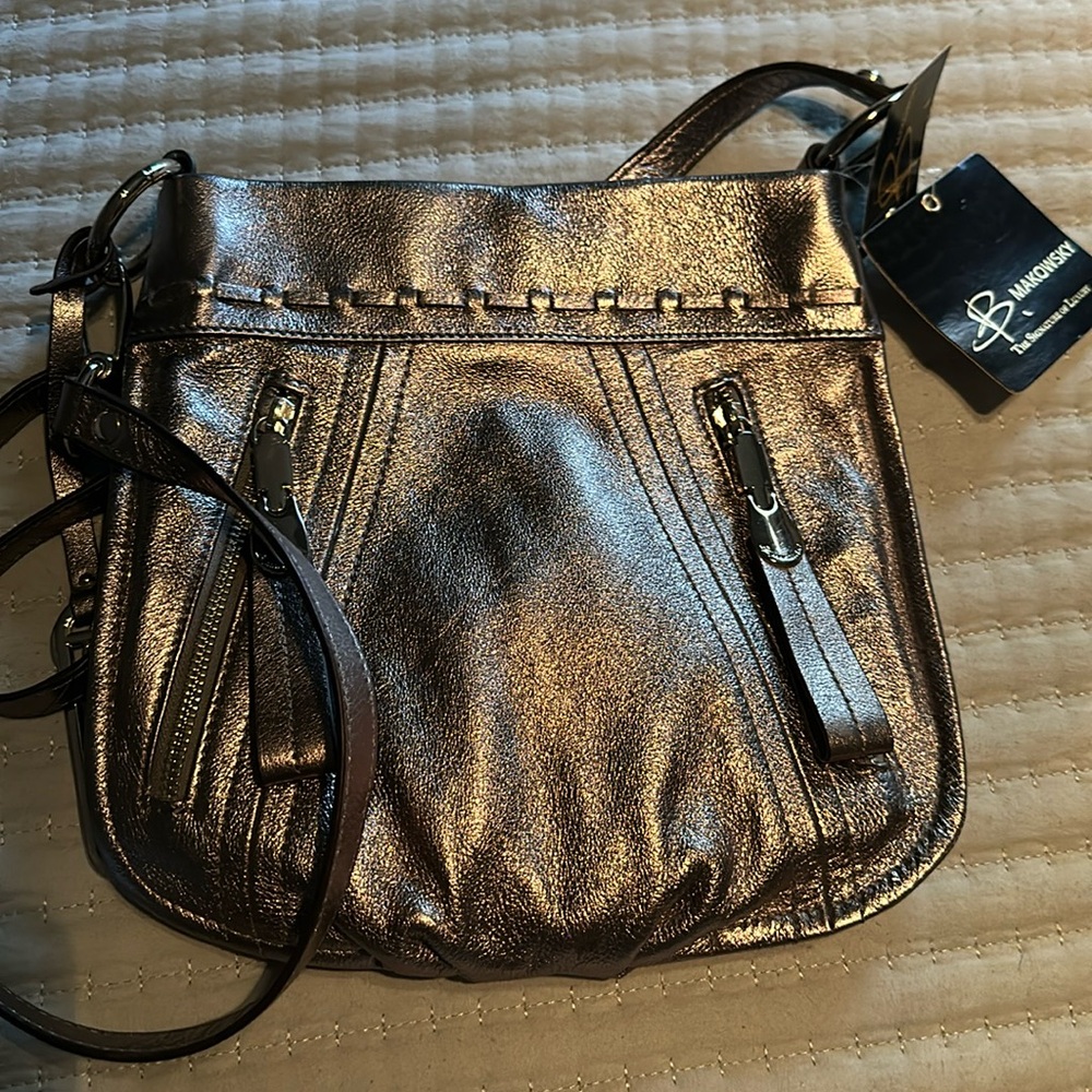 NWT Metallic B Makowsky Crossbody